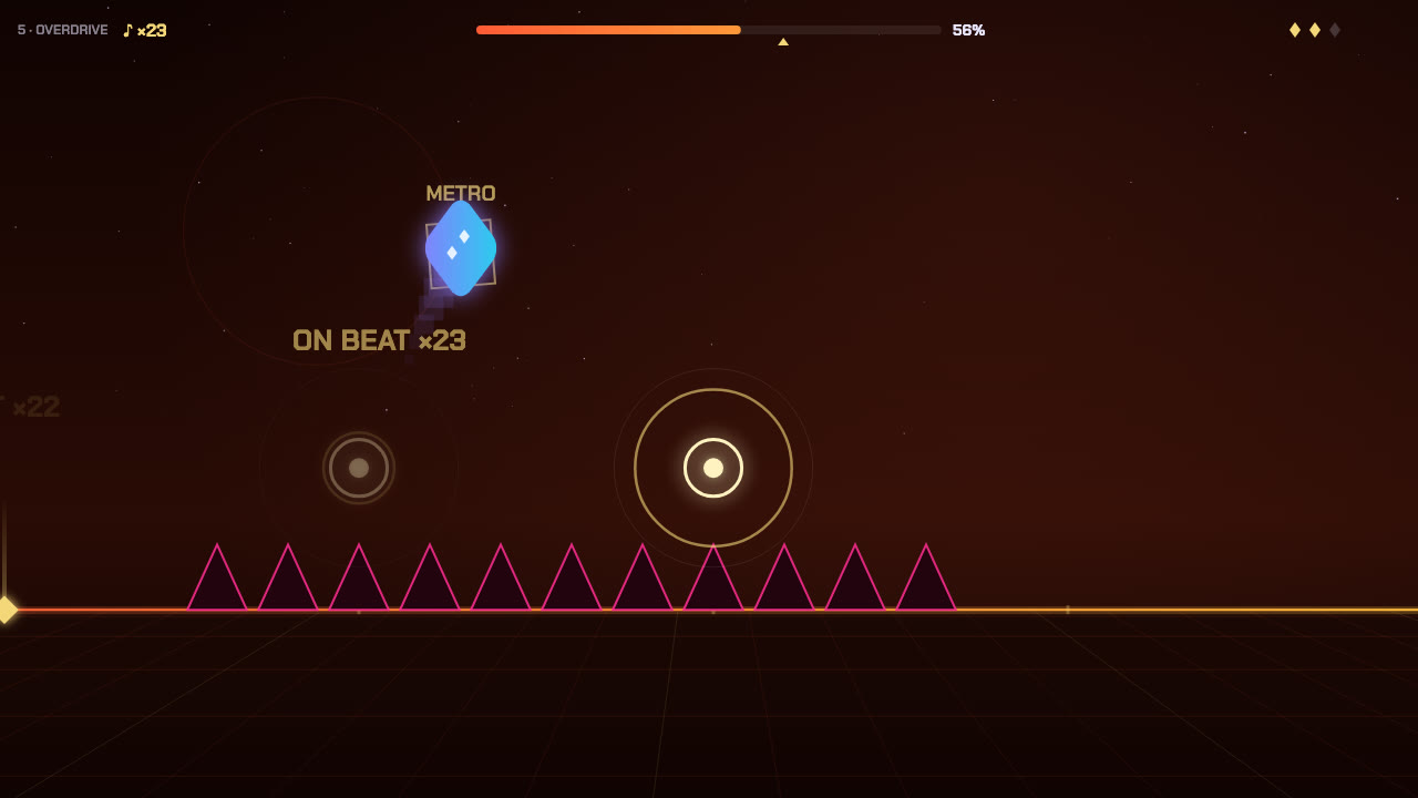 Downbeat gameplay: a cube runs and jumps to the beat